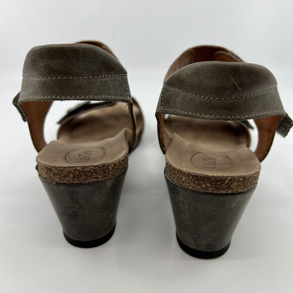 TAOS Buckle Up Wedge Sandals‎ Leather Gray Women 41 10-10.5 Cork Comfort - Picture 6 of 13